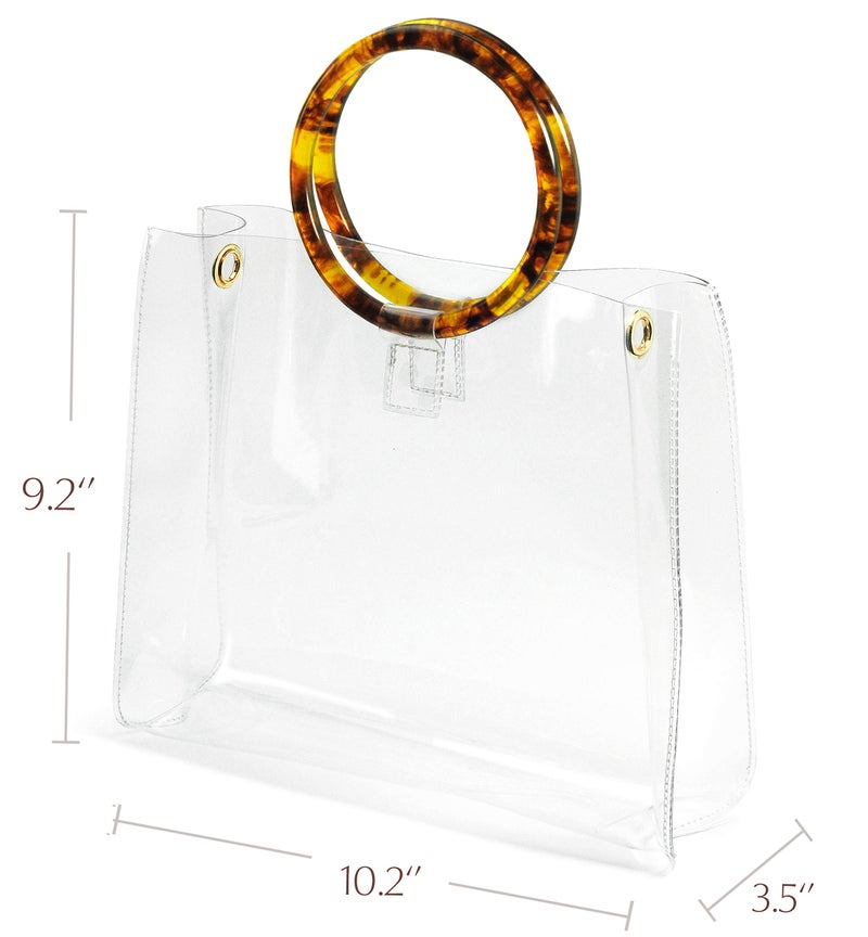 Hoxis Round Handle Clear Handbag Women PVC Tote tortoiseshell Top Handle Bag (Square) - Image 4
